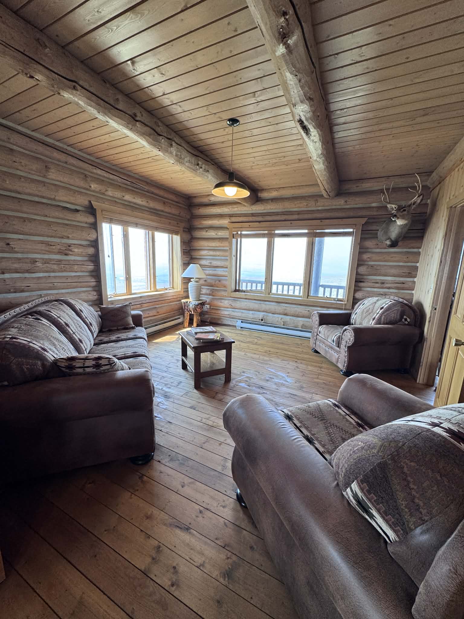 Bunkhouse living room with mountain views
